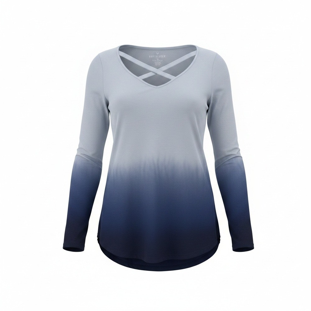 American Eagle Soft & Sexy Womens XS Blue Ombre Lattice V Neck Long Sleeve Top